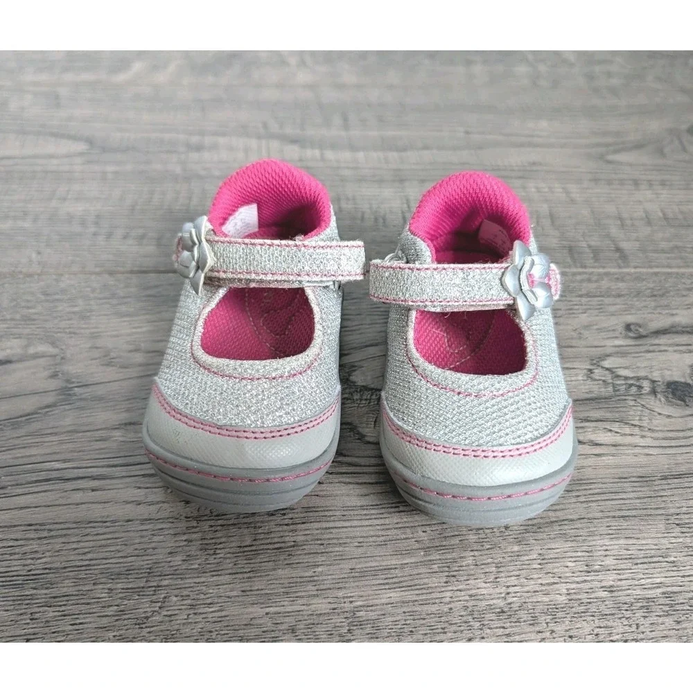 Stride Rite Surprize Pauline Baby Girls Silver Pink Sparkle Sandals Sz 3 Toddler